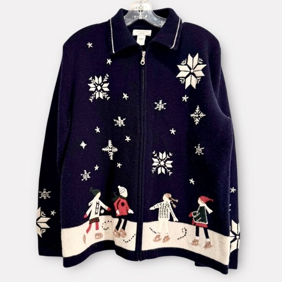 Vintage 90s Jones New York Sport Lambswool Ice Skating Cardigan Sweater Sz L - Picture 7 of 7